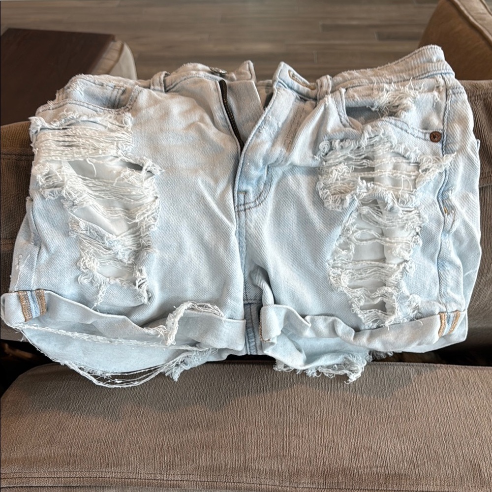 American Eagle Outfitters Light Blue Distressed Jean Shorts